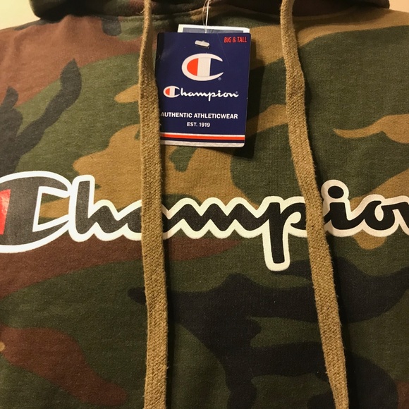 Champion Camo Vintage Hooded Sweatshirt Hoodie Men - Picture 5 of 6